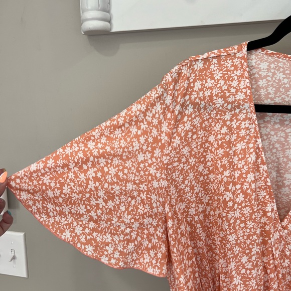 Shein 4XL Peach Floral Faux Wrap Midi Dress - Picture 5 of 6